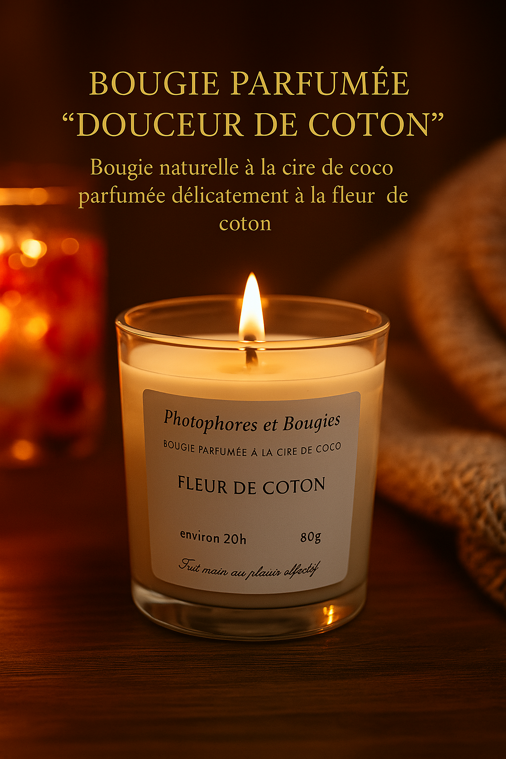 "Essence Coton" – Bougie Parfumée à la Fleur de Coton en Cire de Coco
