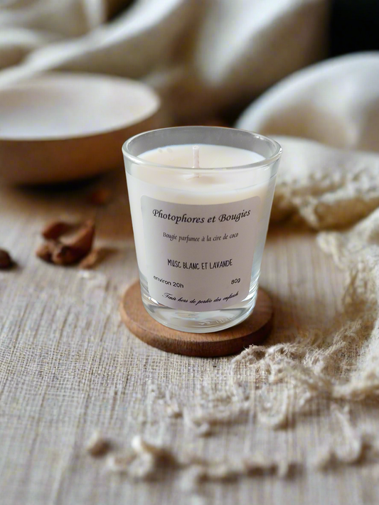 "Nuage Blanc"– Bougie parfumée Musc Blanc & Lavande - Cire de coco - 80g - Sans CMR