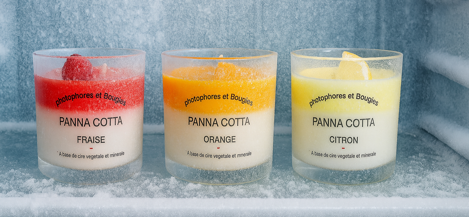 Bougies Panna Cotta - fraise - orange - citron